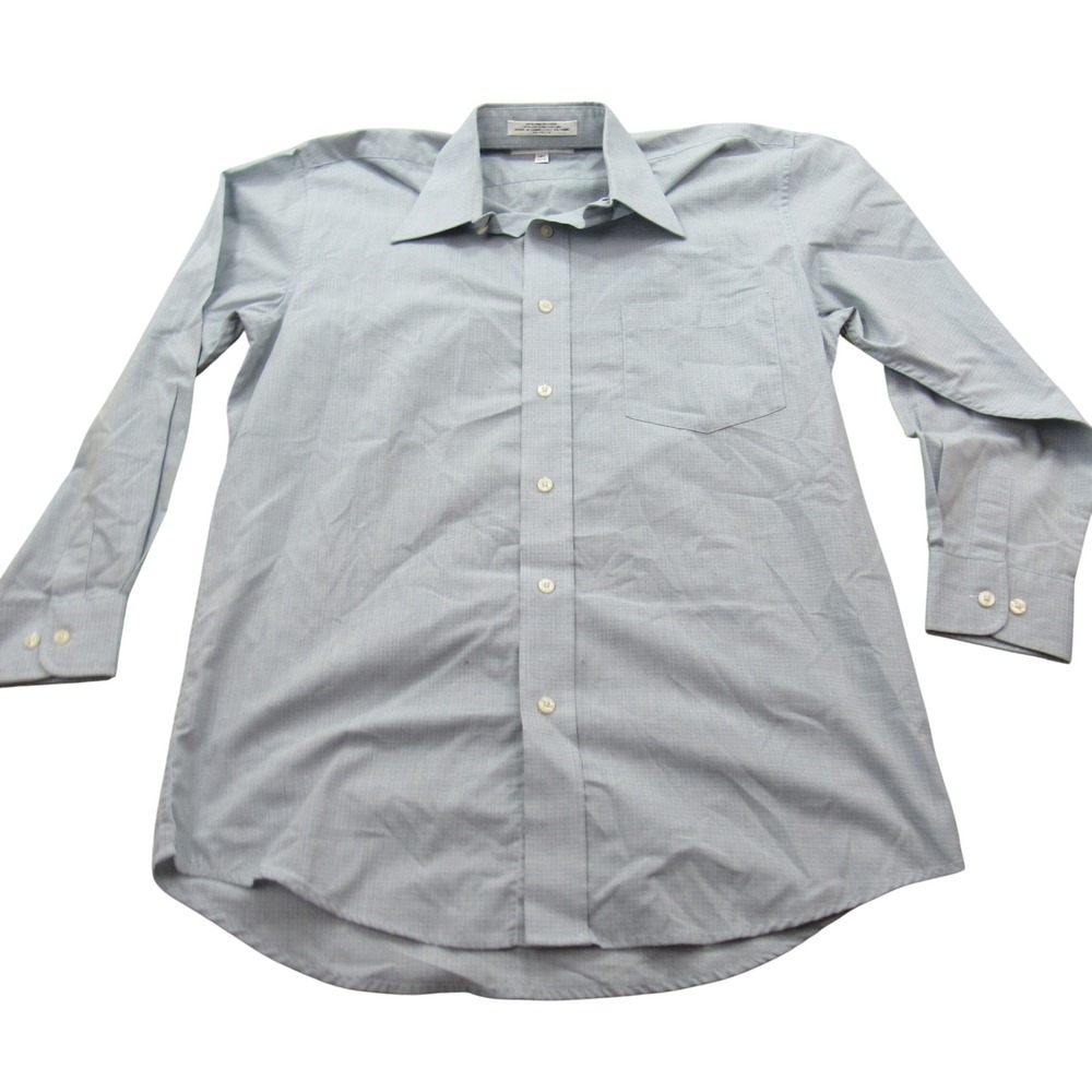 Balmain Paris Mens Dress Shirt Light Blue Micro Check Long‎ Sleeve 14.5 32/33